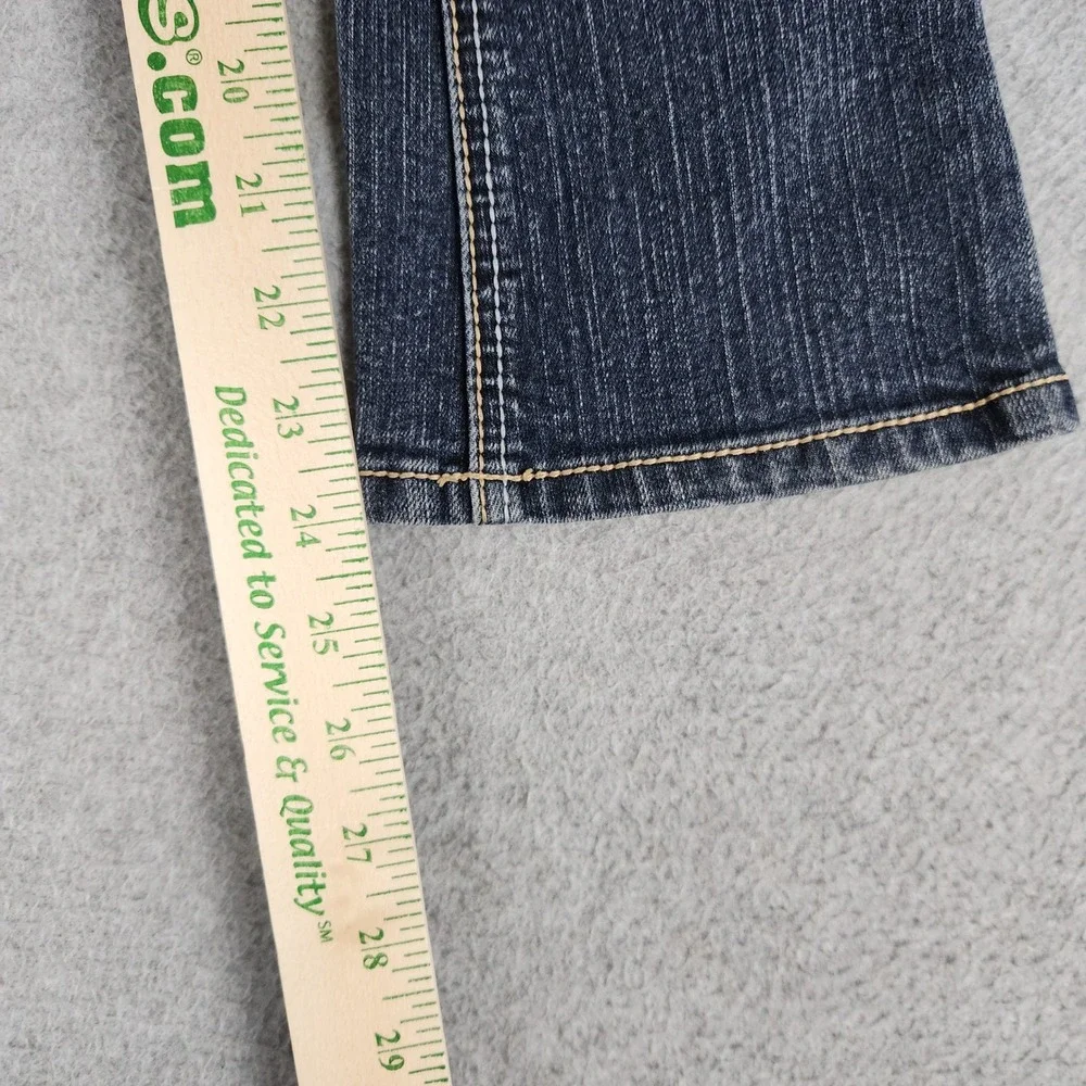 Justice Jeans Girls 8S Blue Denim Whiskering Distressed Flap Pocket Flared Leg